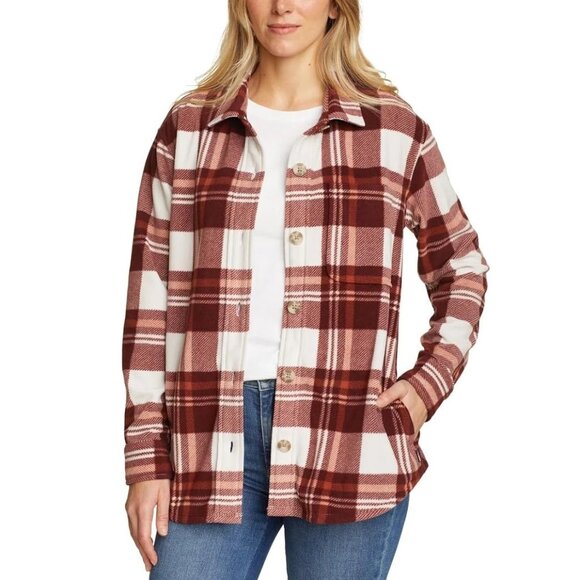 NWT Eddie Bauer Women's Microfleece Shirt Jacket Brown Check Size M $75 H313 - Picture 2 of 5